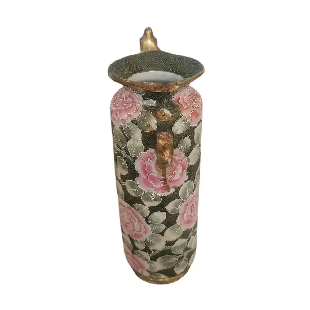 Vintage Chinese Famille Noire Vase Midnight Rose